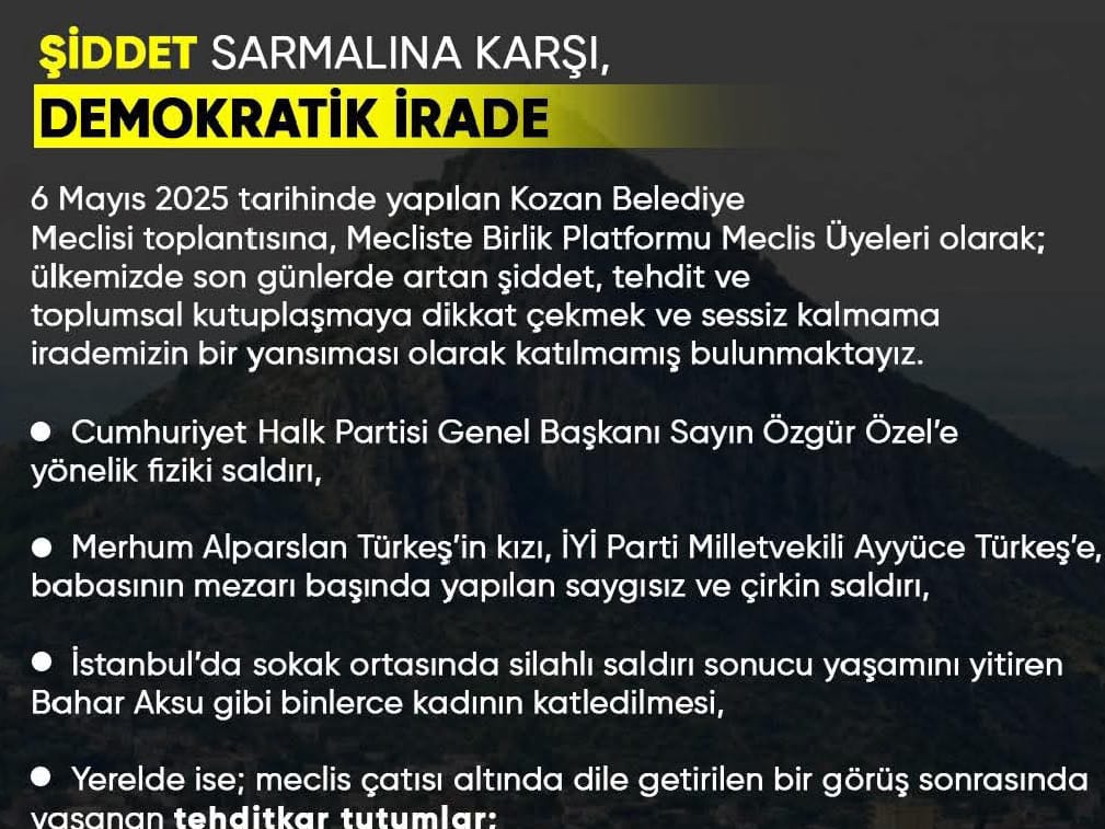 CHP’li Kozan Meclis Üyelerinden Sessiz Protesto: “Şiddet Sarmalına Karşı Susmayacağız”