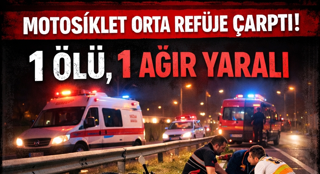 MOTOSİKLET ORTA REFÜJE ÇARPTI: 1 ÖLÜ, 1 AĞIR YARALI