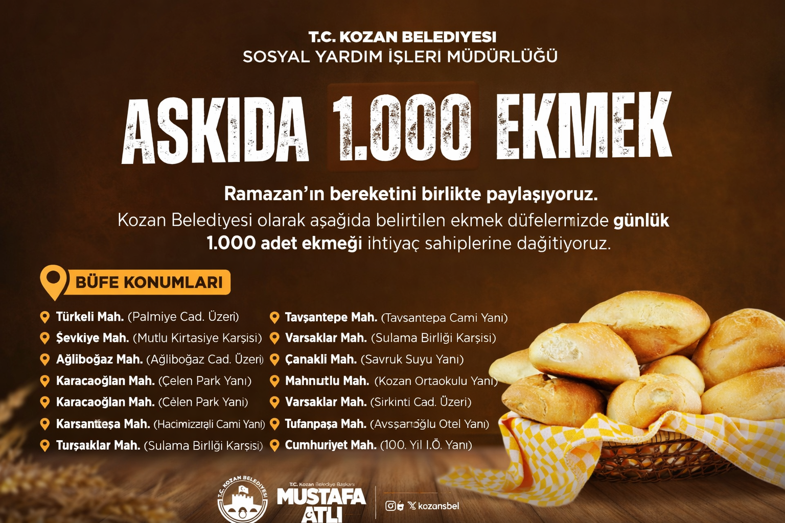 BAŞKAN ATLI’DAN RAMAZAN MESAJI: ASKIDA EKMEK VE SOSYAL DESTEKLER DEVAM EDECEK