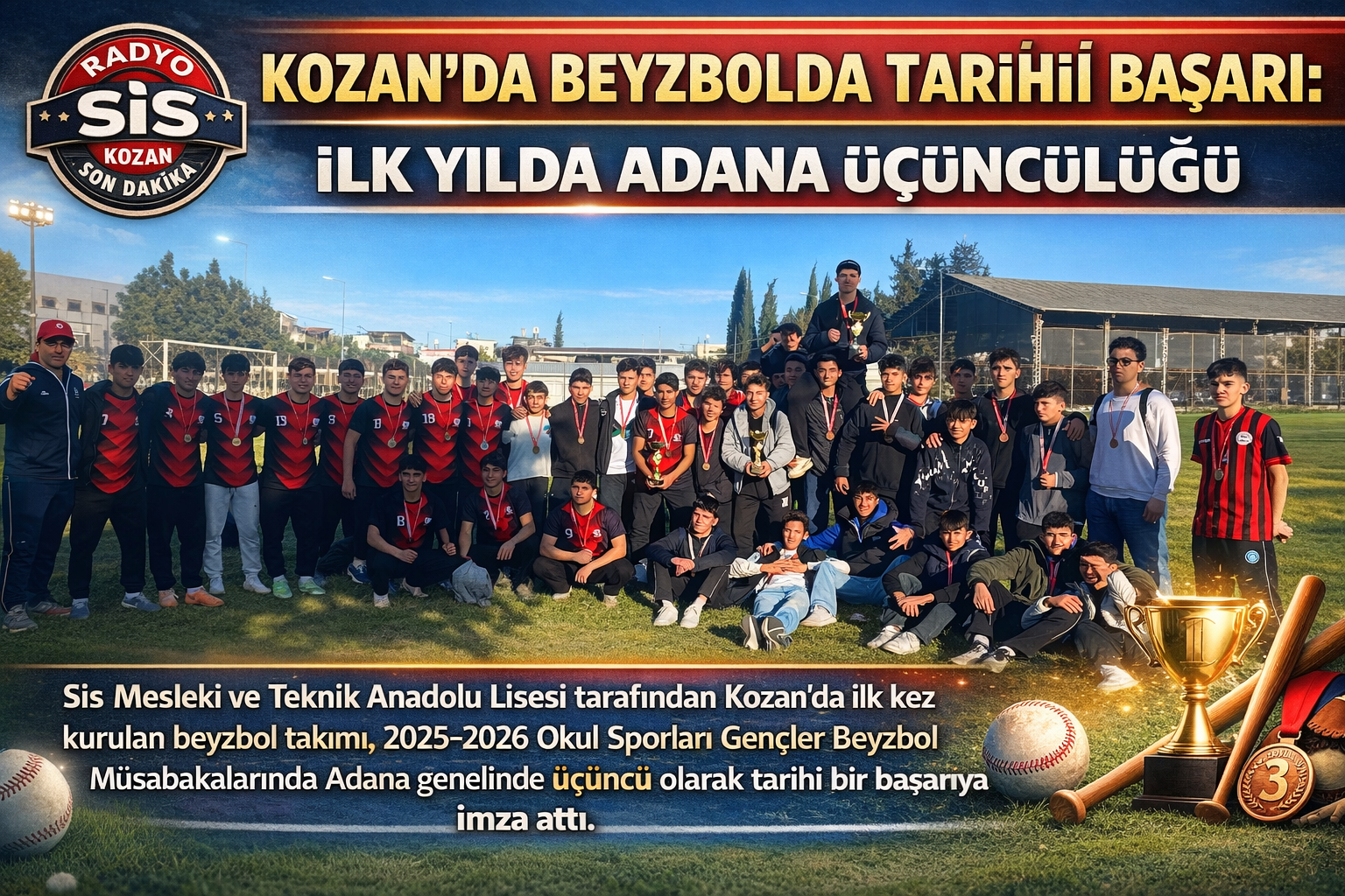 KOZAN’DA BEYZBOLDA TARİHİ BAŞARI: İLK YILDA ADANA ÜÇÜNCÜLÜĞÜ