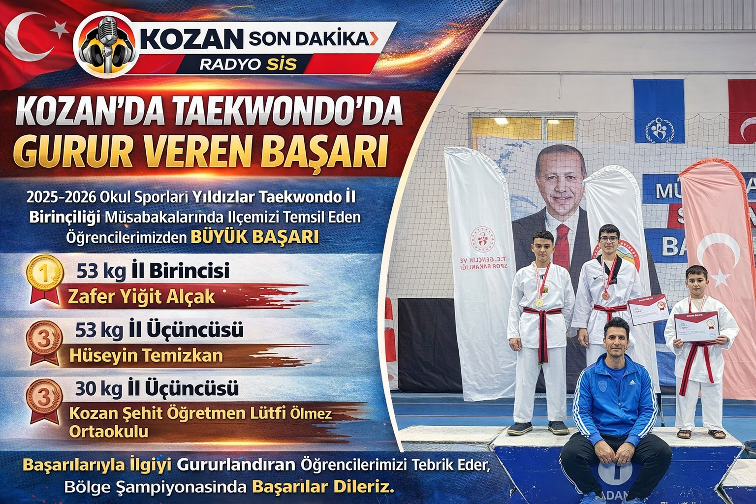 KOZAN’DA TAEKWONDO’DA GURUR VEREN BAŞARI