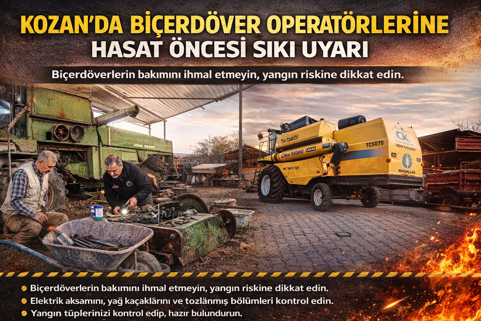 Kozan’da biçerdöver operatörlerine hasat öncesi sıkı uyarı