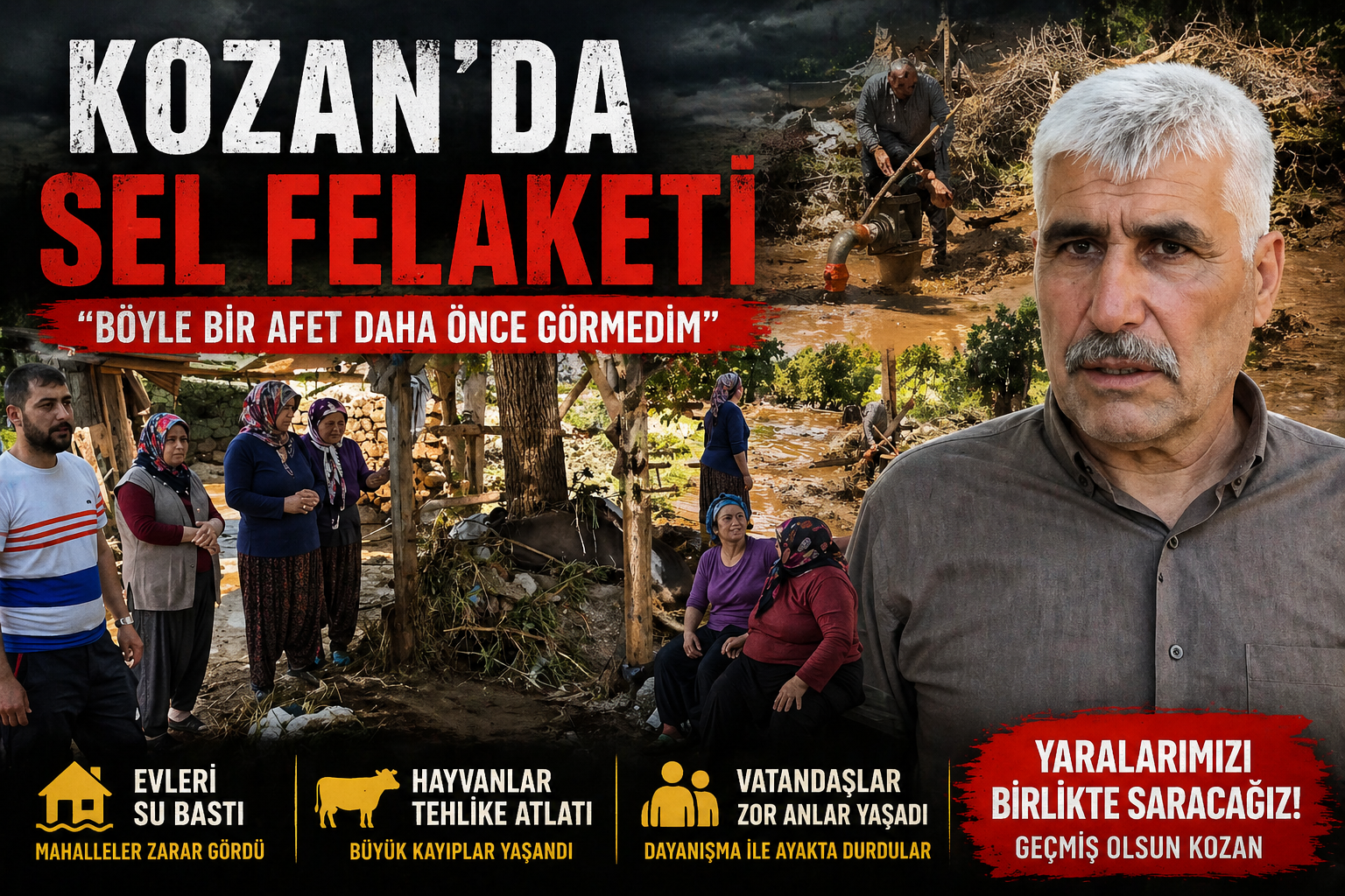 KOZAN’DA SEL FELAKETİ: “BÖYLE BİR AFET DAHA ÖNCE GÖRMEDİM”