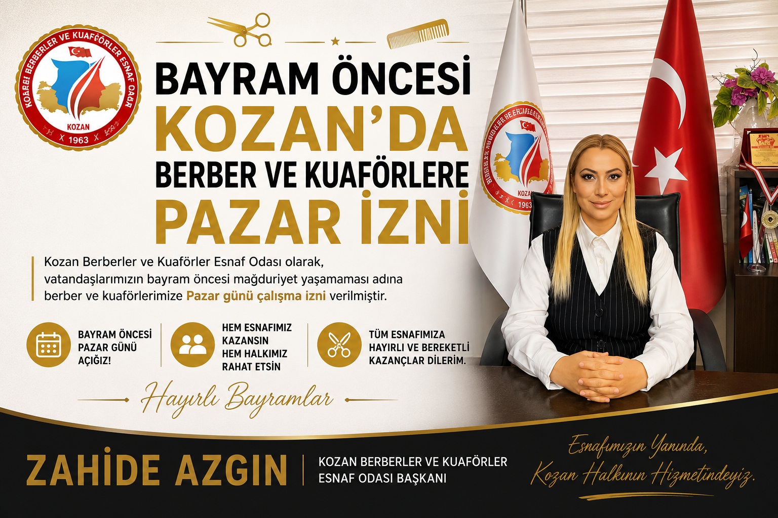 BAYRAM ÖNCESİ KOZAN’DA BERBER VE KUAFÖRLERE PAZAR İZNİ