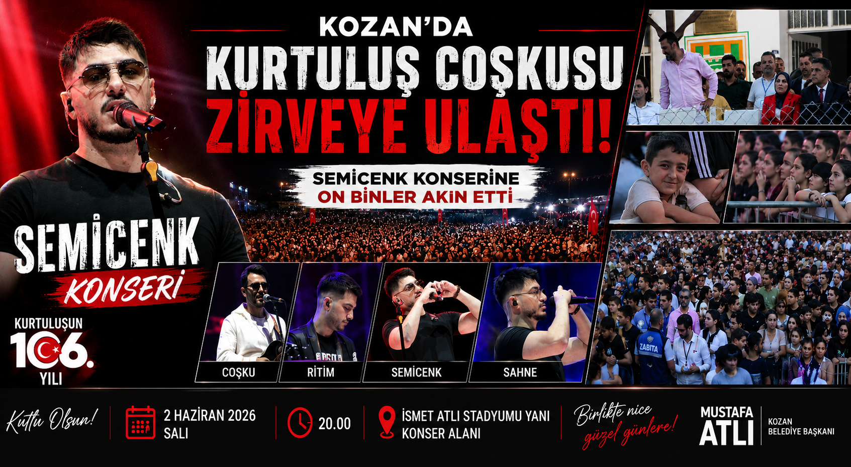 KOZAN’DA KURTULUŞ COŞKUSU ZİRVEYE ULAŞTI: SEMİCENK KONSERİNE ON BİNLER AKIN ETTİ