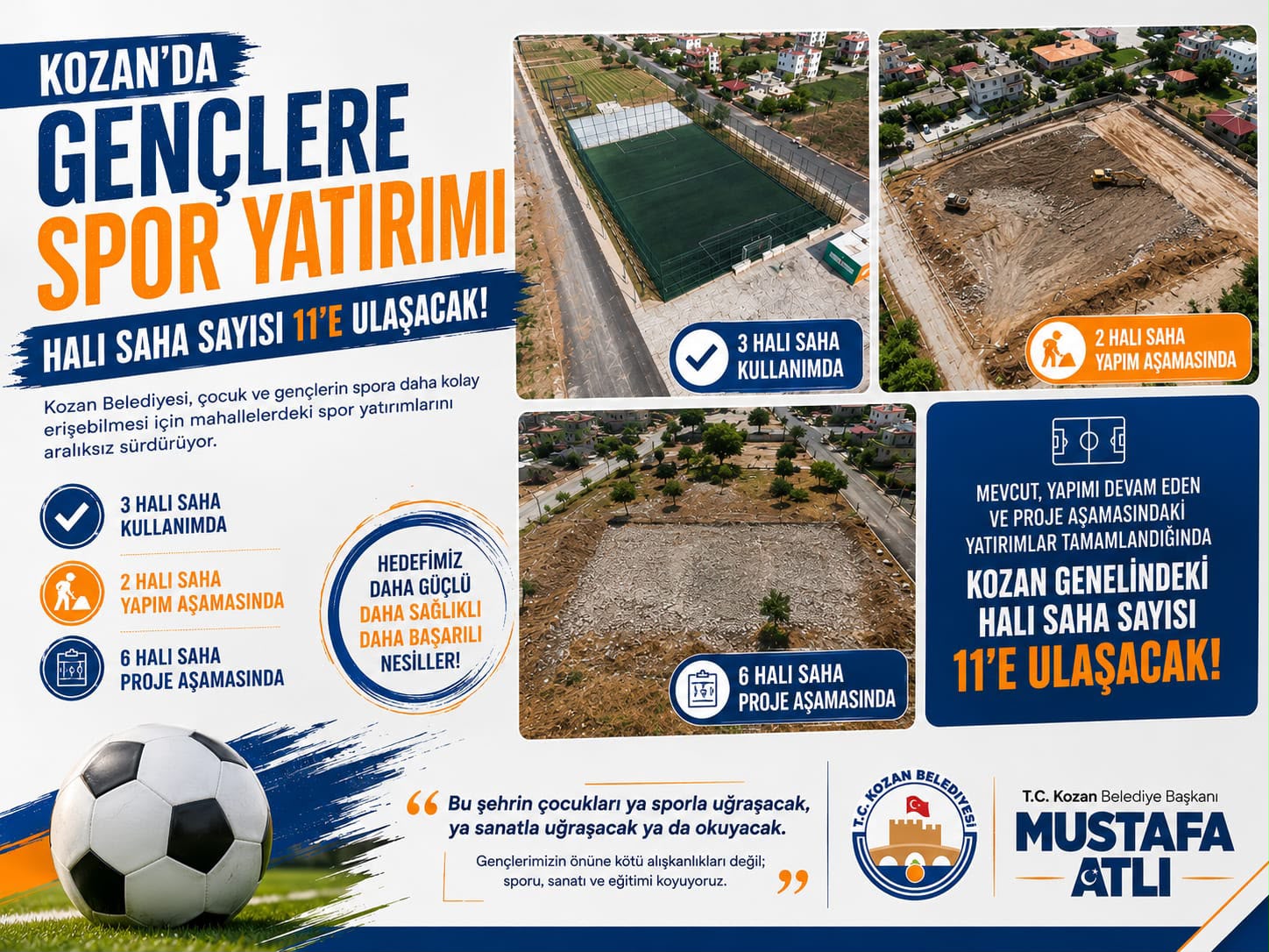 Kozan Belediyesi, çocukların ve gençlerin spora daha kolay ulaşabilmesi amacıyla ilçedeki spor yatırımlarını sürdürüyor.