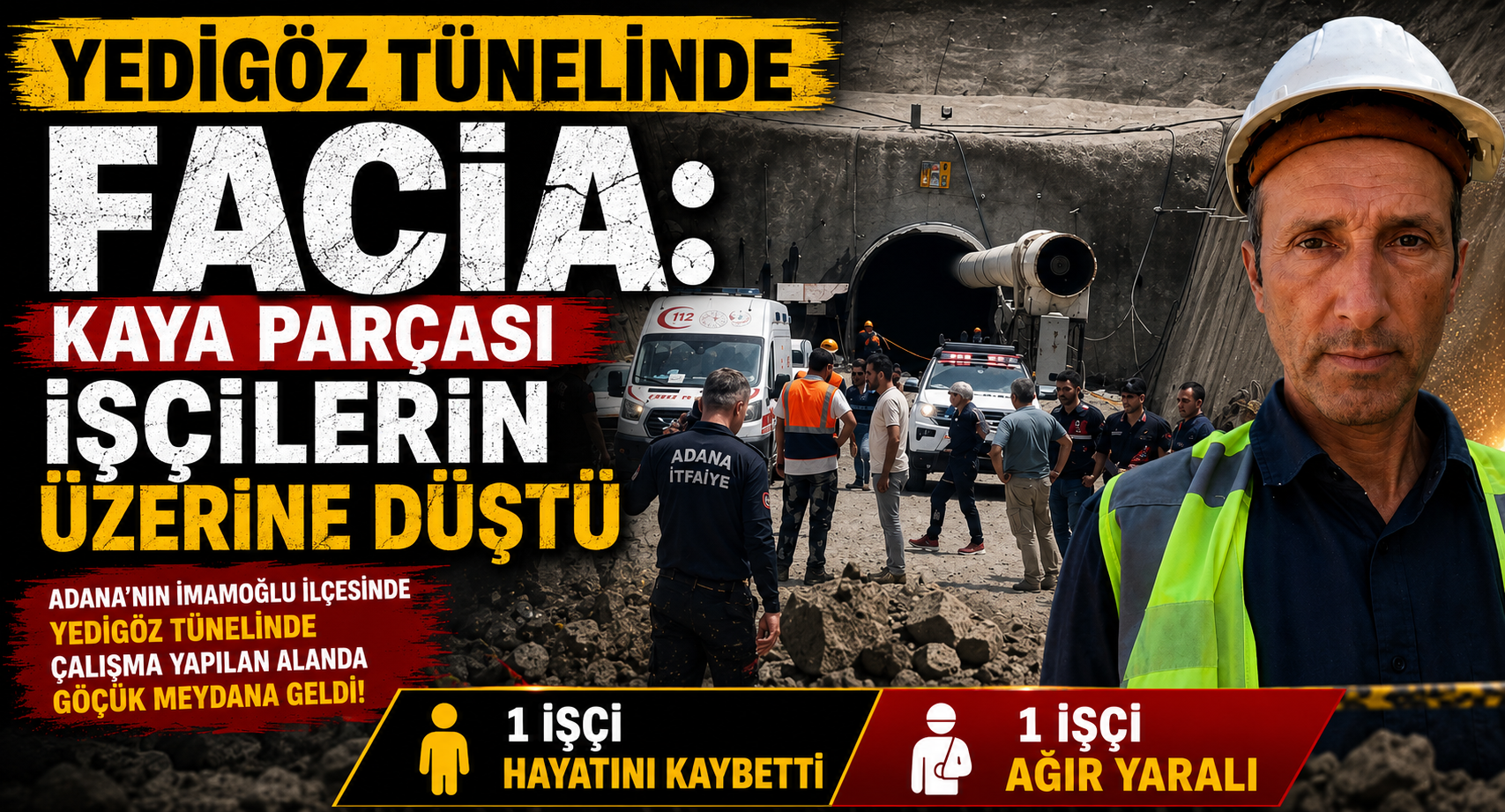 YEDİGÖZ TÜNELİNDE FACİA: KAYA PARÇASI İŞÇİLERİN ÜZERİNE DÜŞTÜ