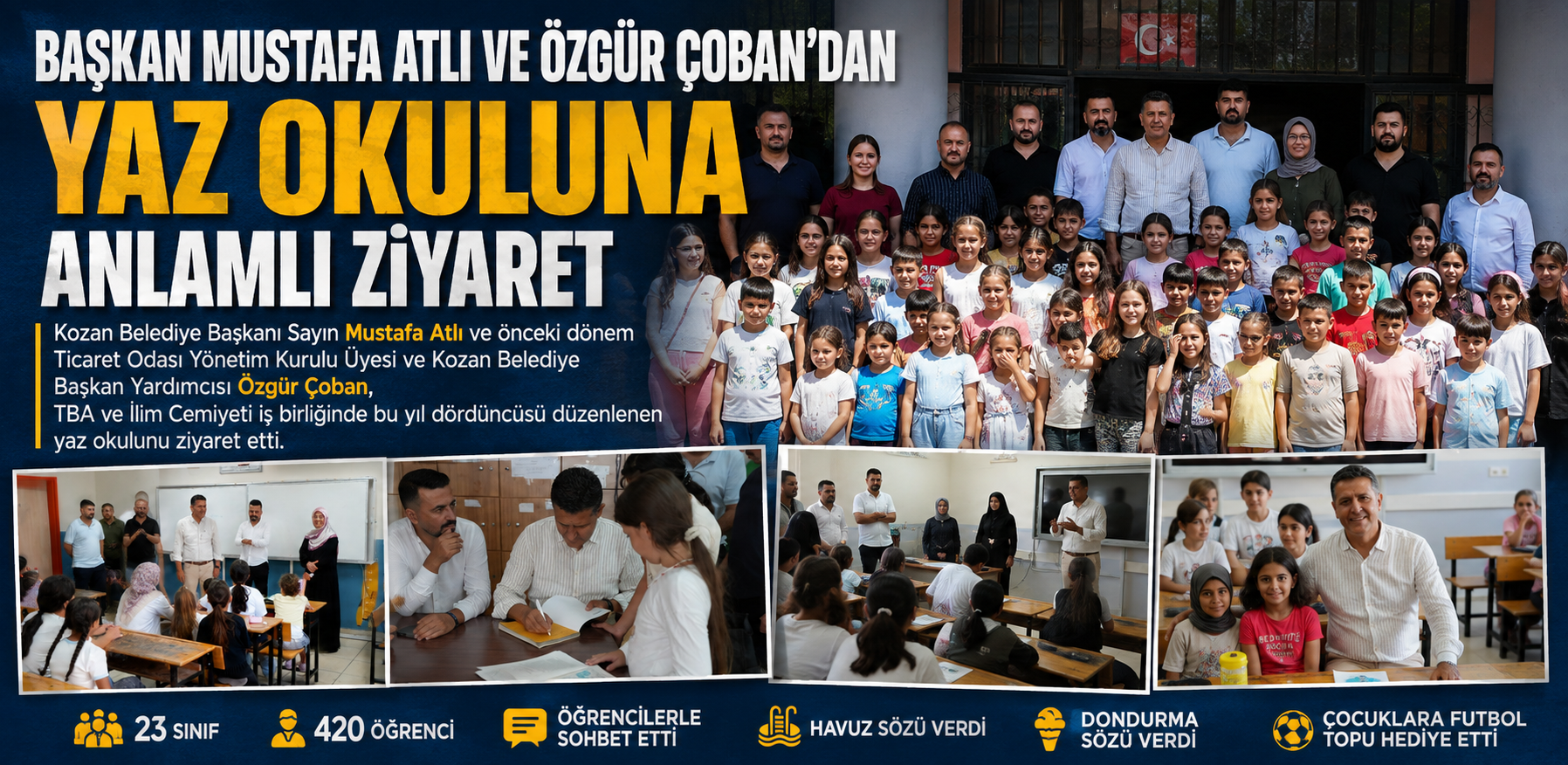 BAŞKAN MUSTAFA ATLI VE ÖZGÜR ÇOBAN’DAN YAZ OKULUNA ANLAMLI ZİYARET