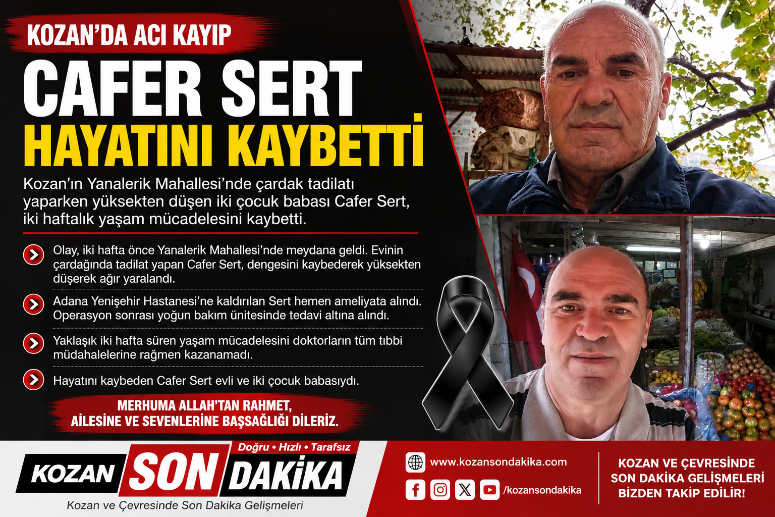 KOZAN’DA ACI OLAY: İKİ HAFTALIK YAŞAM MÜCADELESİNİ KAYBETTİ