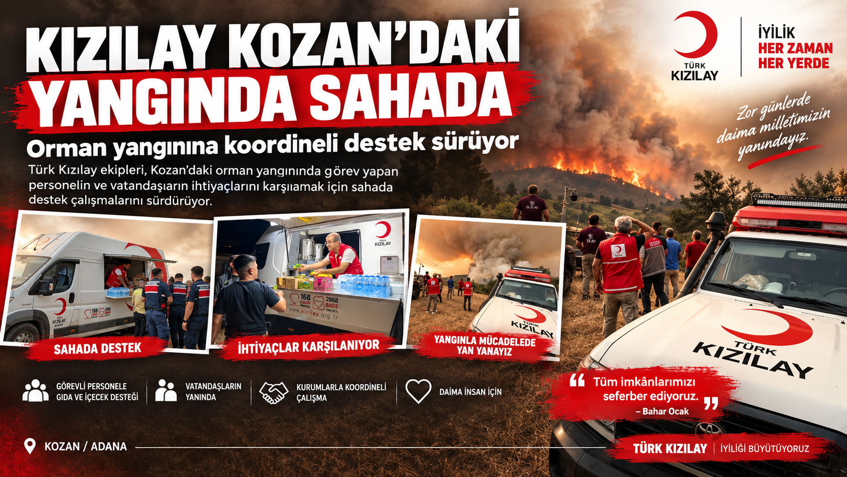 KIZILAY KOZAN’DAKİ ORMAN YANGININDA SAHADA: DESTEK ÇALIŞMALARI ARALIKSIZ SÜRÜYOR
