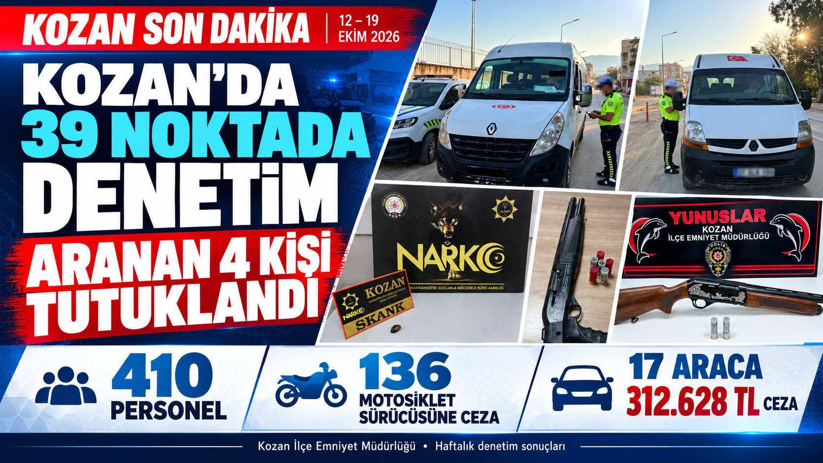Kozan’da 39 Noktada Denetim: Aranan 4 Kişi Cezaevine Gönderildi